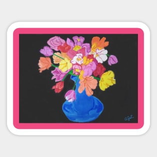 Colorful Flowers in a Blue Vase Sticker